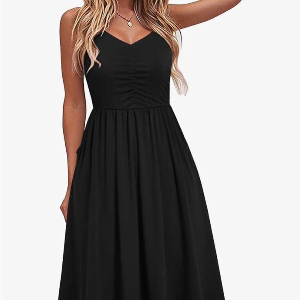 Yaython Casual Black Spaghetti Strap Dress